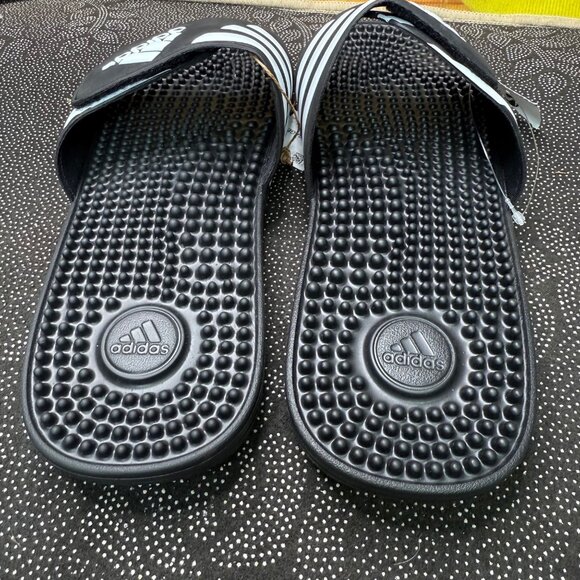 Adidas Mens Adissage Slides US 11 Black & White Massage Footbed Comfort Sandals - Picture 4 of 6